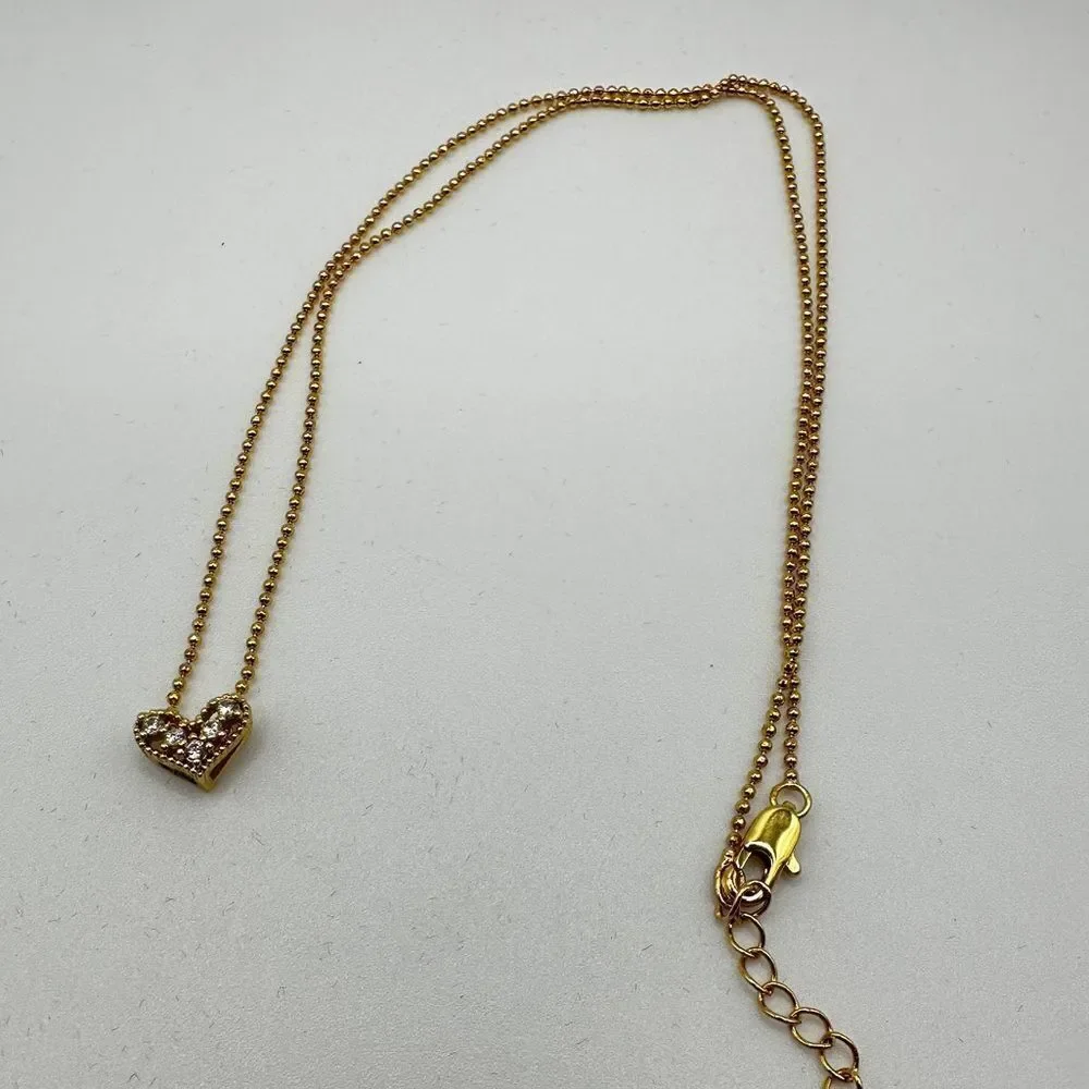 NIB‎ Omboo Dainty Gold tone metal heart with cz accents pendant, necklace!